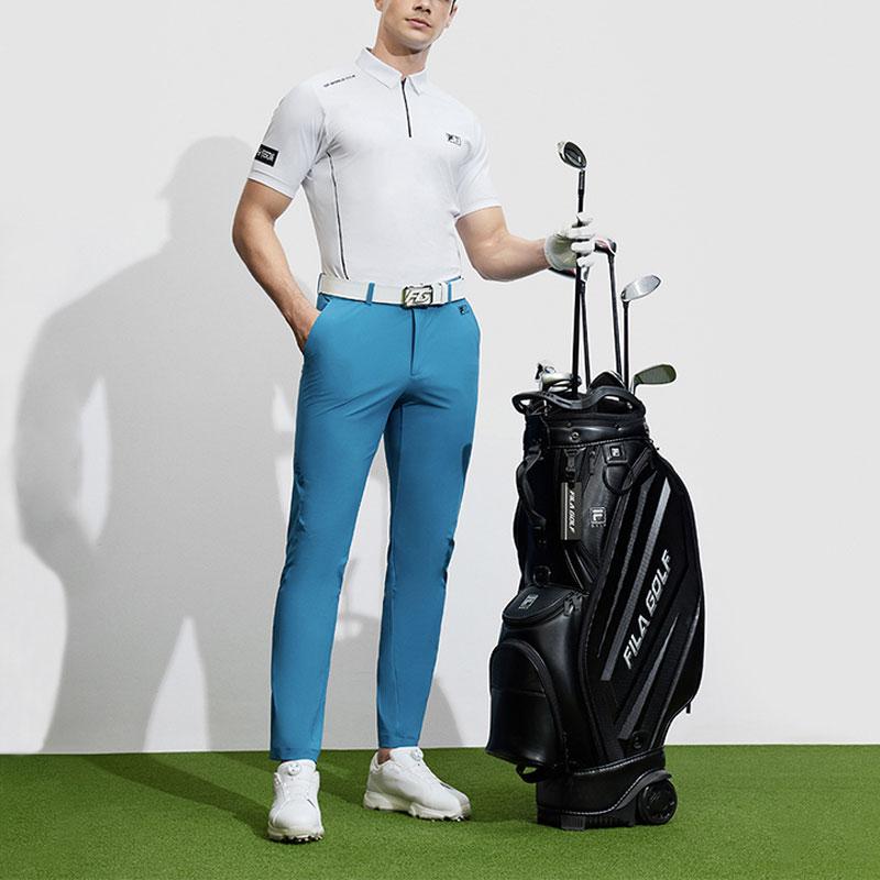 Fila Golf Series Letter Print Knitted Golf Elite Short Sleeve Polo Shirt Men Polo Shirts Jade-White A11M415104F-WT