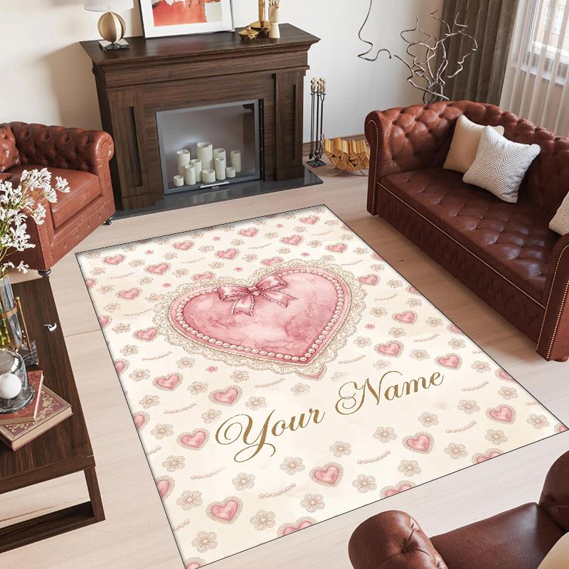 Hearts Theme Crystal Velvet Floor Rug Personalized Custom Name Text Warm Carpet Home Decoration