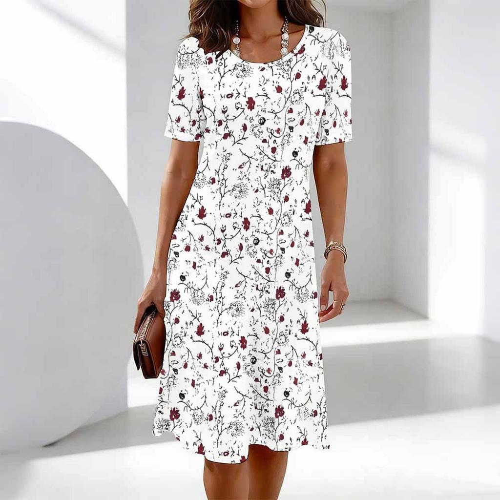 Women's Fashion Graceful Beautiful A Bud Just Ready To Burst Summer Spring Short Sleeve O-Neck Casual Dresses