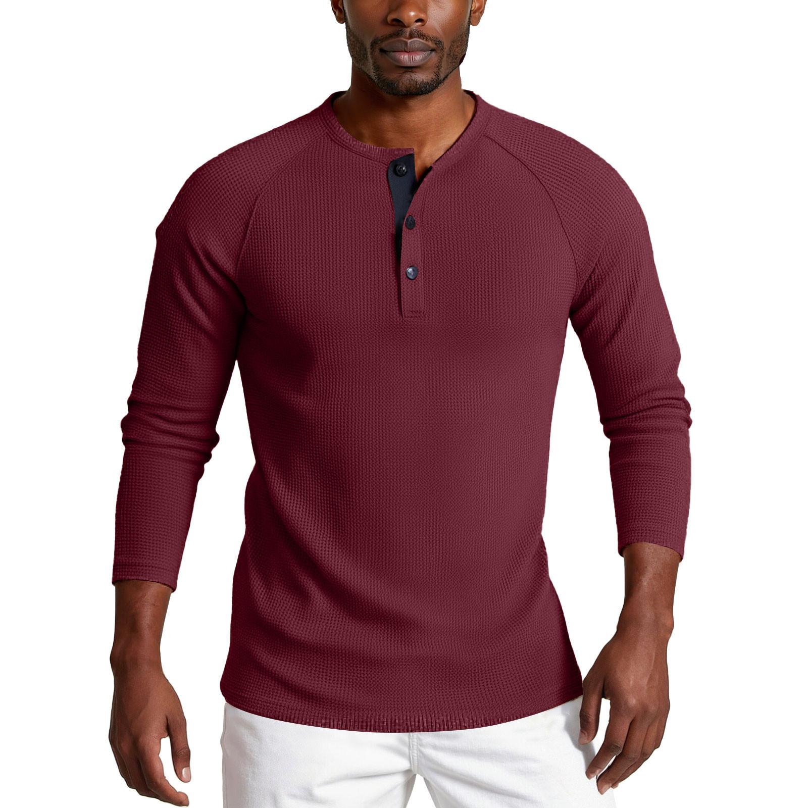 

Мужская модная рубашка с воротником-стойкой, однотонная, повседневная, с длинными рукавами M винный