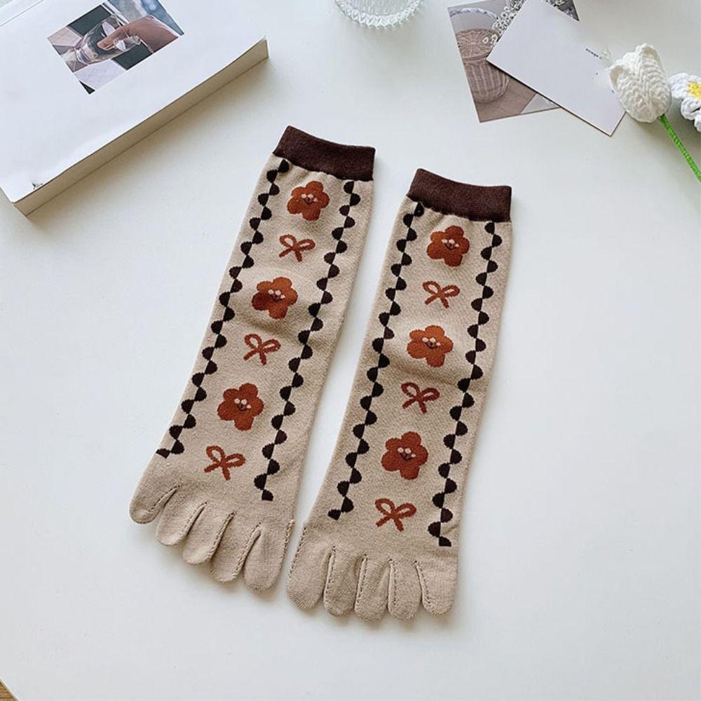 Breathable Five Finger Tube Socks Flower Toe Mid-calf Socks Soft Split Toe Short Socks  Daily