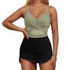 Women One Piece Swimsuit with Adjustable Straps Ruched Skirted Design Crossover Front Tummy Control Swimwear for Beach Pool