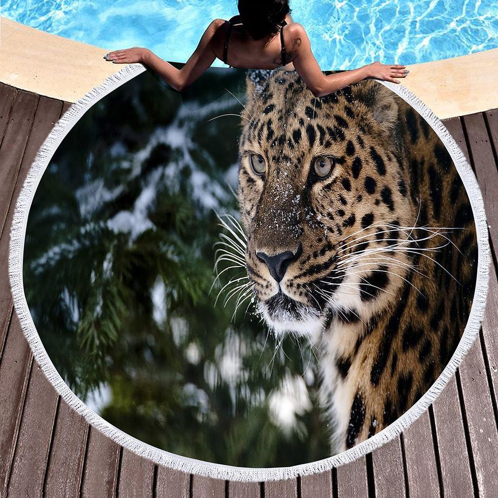 Cheetah Round Beach Towel, Soft Absorbent Quick Dry Africa Tropical Wild Animal Themed Pool Towel, Portable Circle Picnic Mat