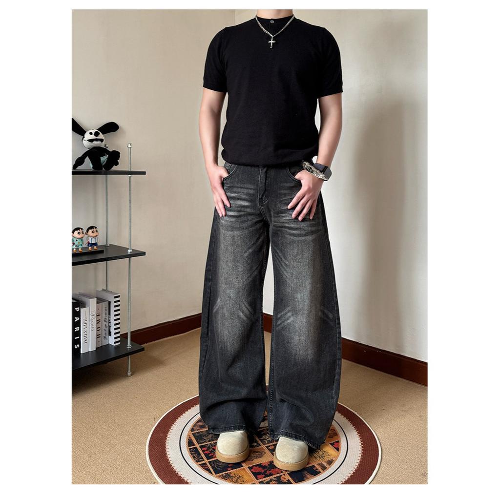 New American Cleanfit Old Casual Washed Scimitar Jeans Men's Loose Wide-leg Trousers Trend