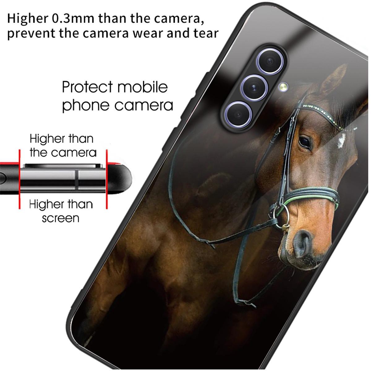 

For Samsung Galaxy A54 5G TPU Frame Tempered Glass Case Phone Protective Cover Horse