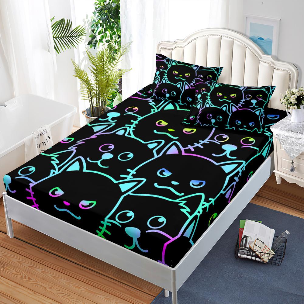 Mattress Mattress Cover Three-Piece Set, Colorful Black Graffiti Mattress Protective Cover Fully Enclosed