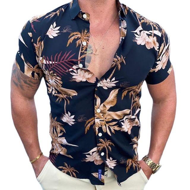 Digital Printed Shirt Casual Business Men's Short Sleeve Trendy Top