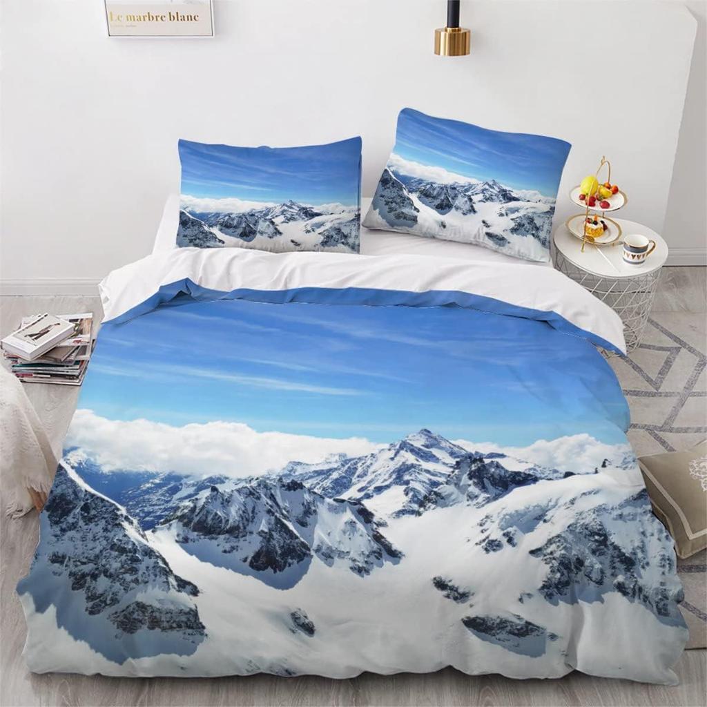 Snow Mountain Duvet Cover Natural Scenery Art Comforter Cover for Children Adults Winter Landscape Twin Queen King Bedding Sets