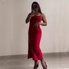 Women's Strapless Sleeveless Backless Split Maxi Dress High Waist Bodycon Long Dress