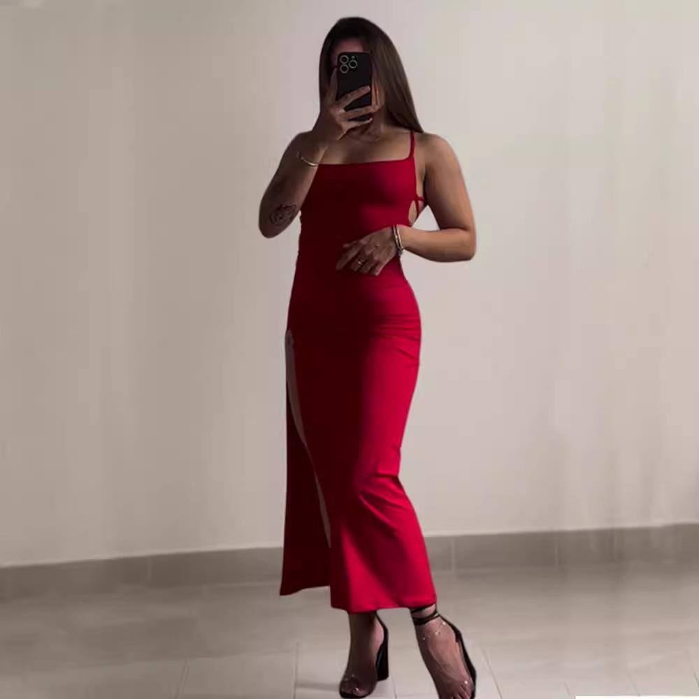 Women's Strapless Sleeveless Backless Split Maxi Dress High Waist Bodycon Long Dress