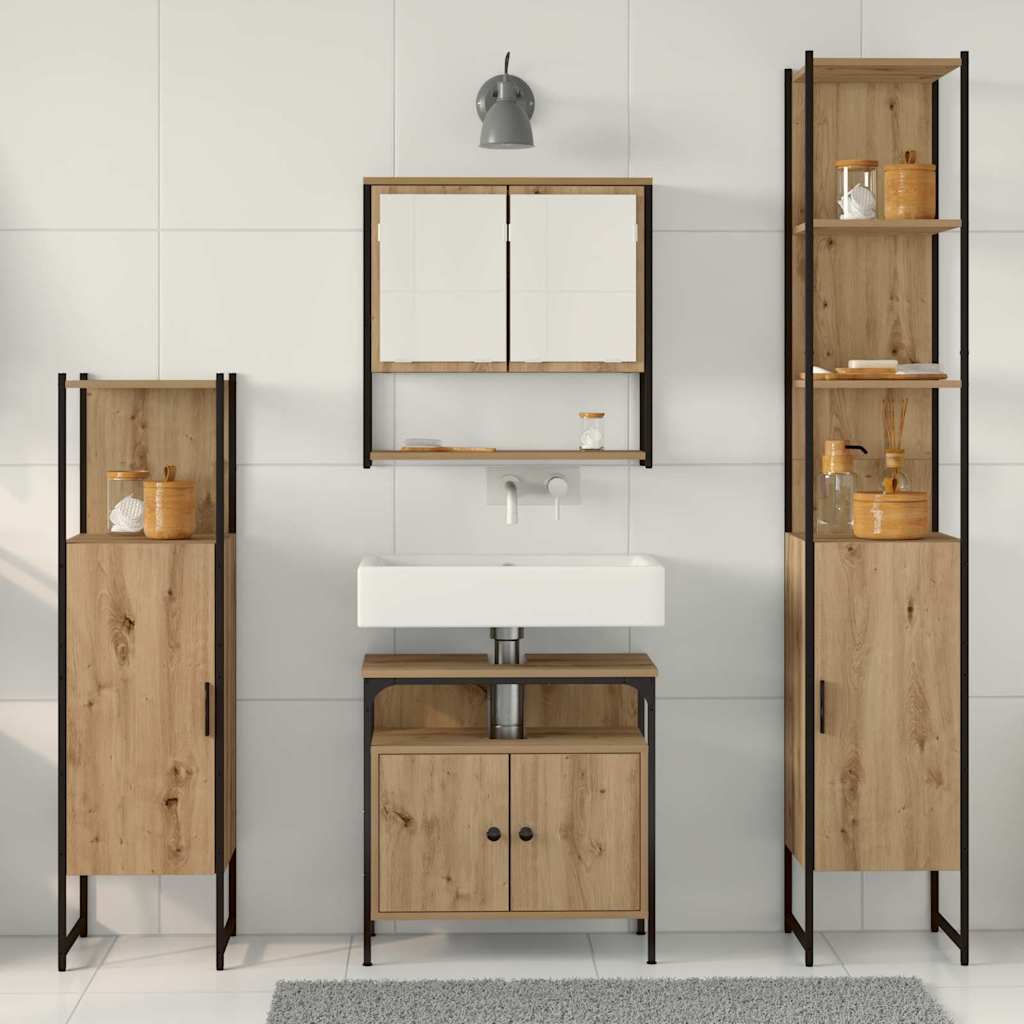Bathroom Furniture Set with Shelf 4 Pcs Artisan Oak Wood Based Material