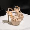 Huidong Women's Cross-Strap Steel Pole Dancing Stiletto High Heel Sandals with Waterproof Platform.