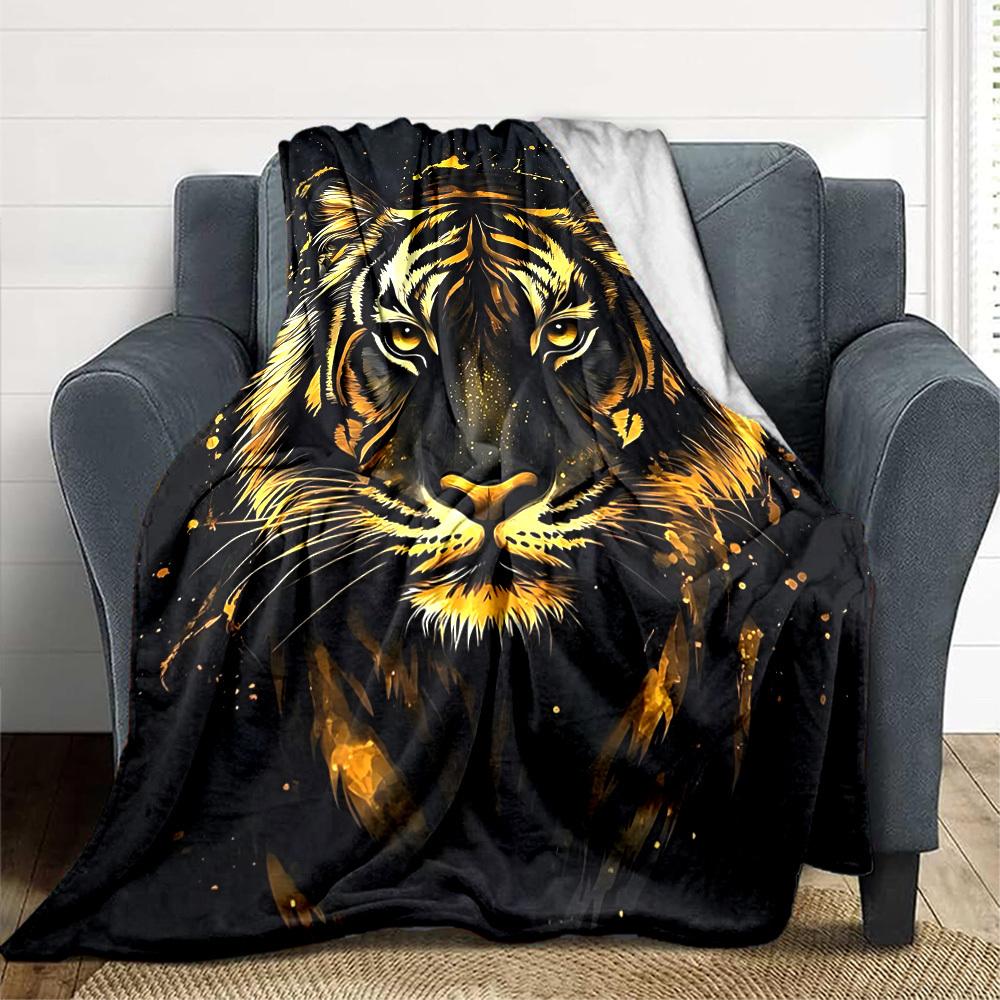 1pc Tiger Print Soft & Warm Polyester Knit Blanket, Digital Printed, All-Season Throw for Napping, Traveling, Sofa yy250906005
