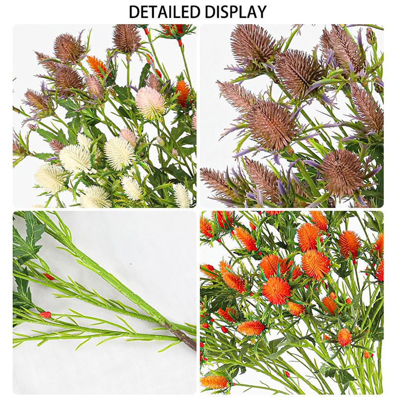 1PC Single Stem Lifelike Multi-Head Durable Plastic Natural-Appearing Flower Elegant Eryngium Lightweight 69cm