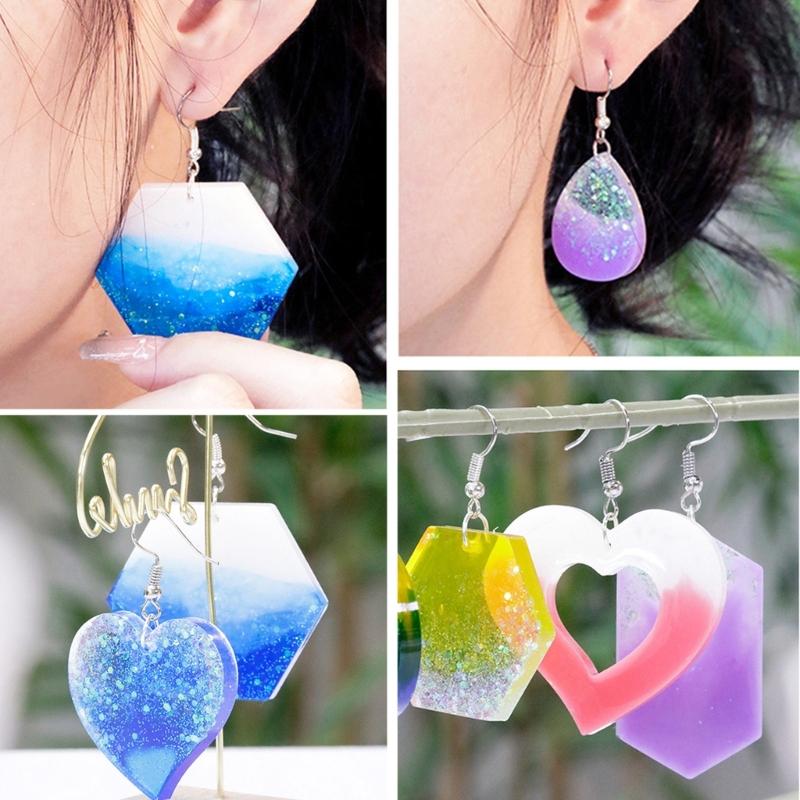 Diy Crystal Epoxy Mold Earrings Jewelry Mold Hanging Pendant Decoration Multiple Styles Round Oval Mirror Silicone Mold