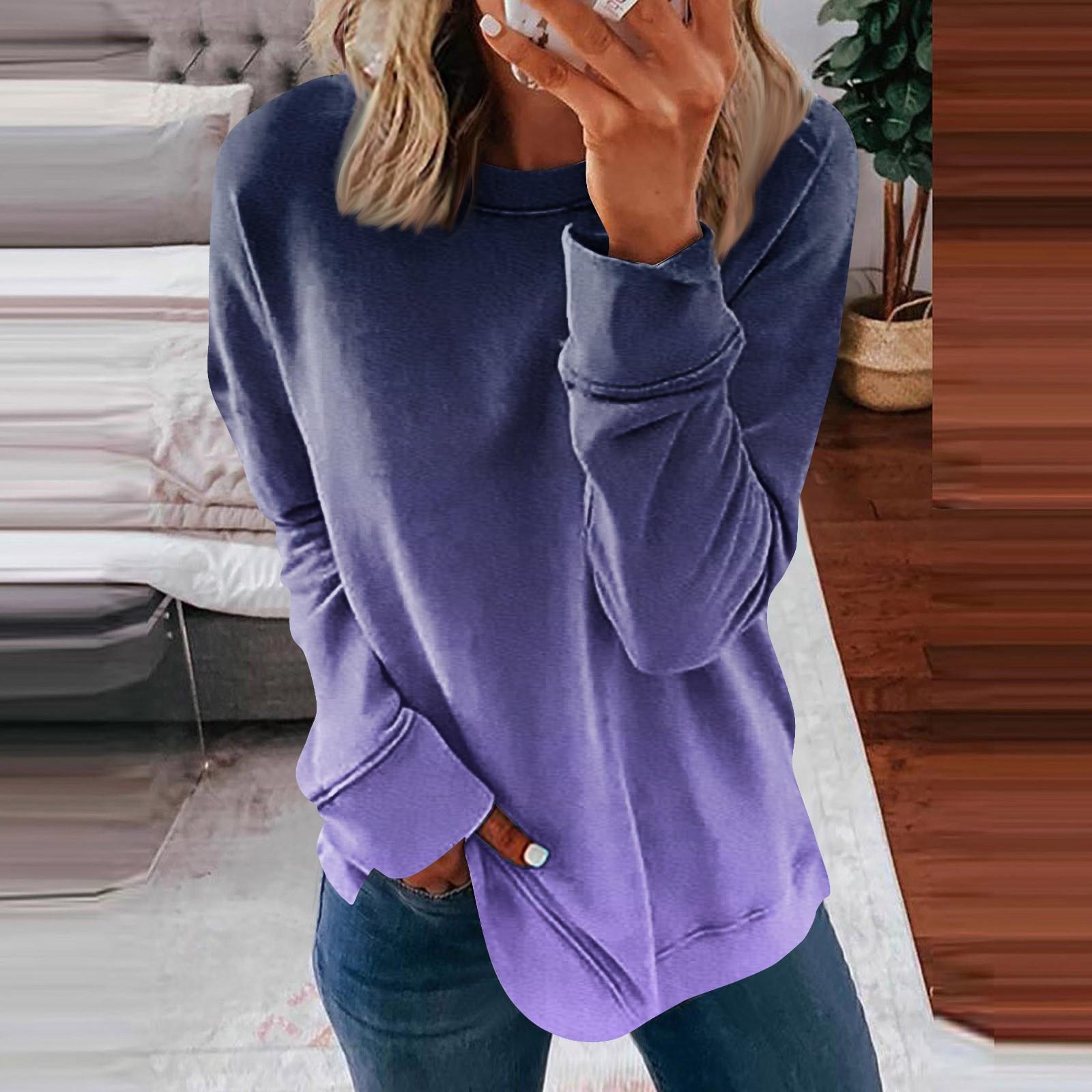 

Женская повседневная модная блузка с длинным рукавом и круглым вырезом с цветочным градиентным принтом и круглым вырезом XXXL