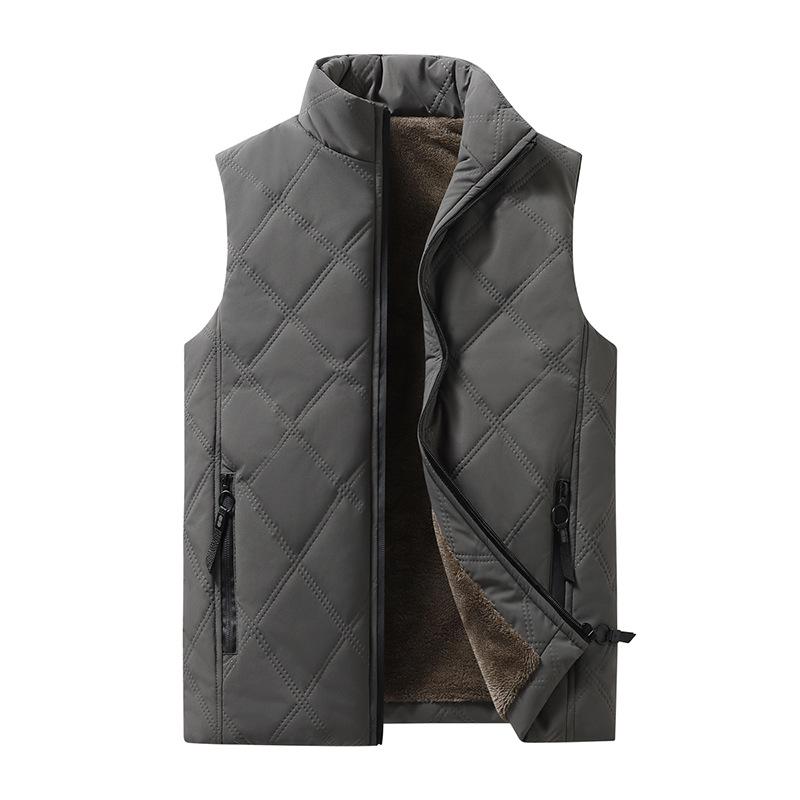 Gilet Uomo Stile Coreano Foderato in Pile Spesso Autunno Inverno Trapuntato a Rombo con Zip Senza Maniche Gilet Casual Caldo Gilet da Vita