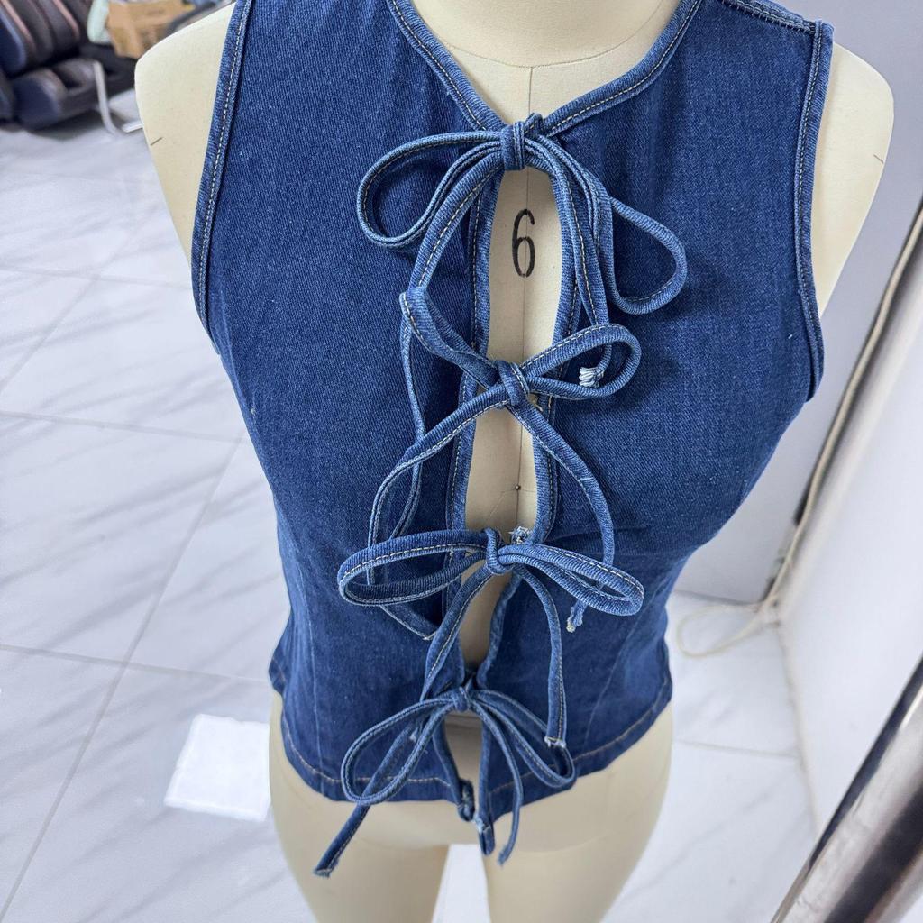 Women's Tie-Dye Lace-Up Sleeveless Denim Vest
