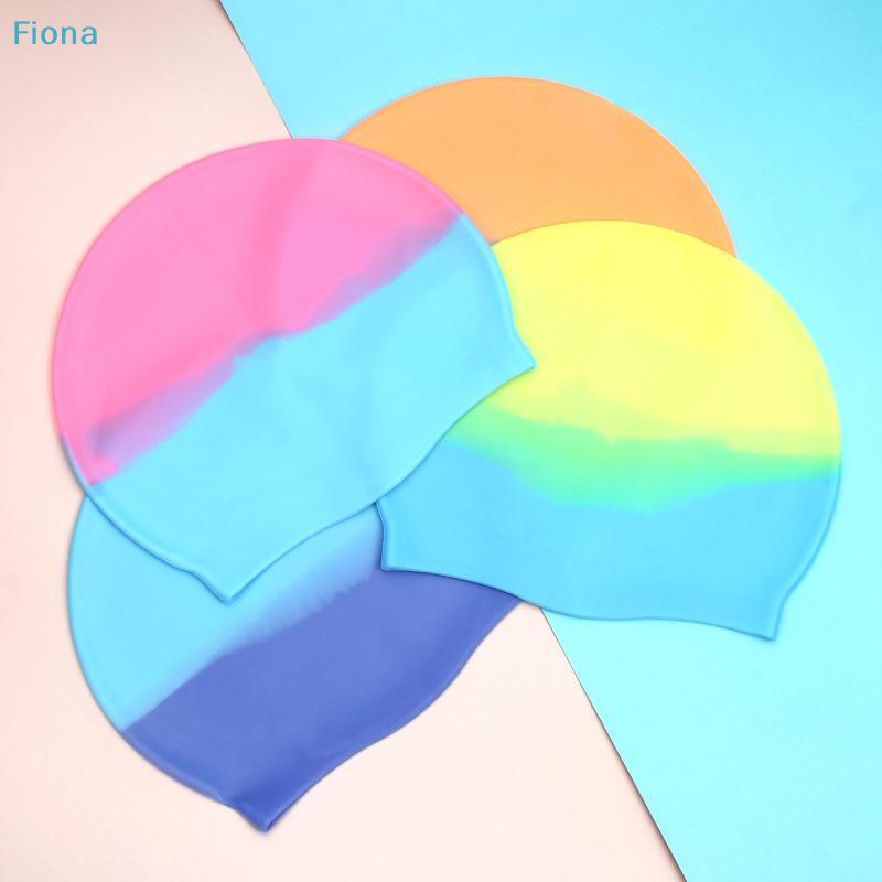 Gradient Color Silicone Swim Cap, Waterproof Elastic Swimming Cap for Adults and Kids