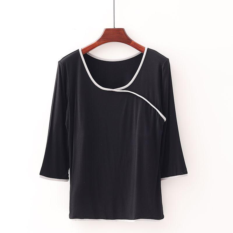 

[Suo] Скидка на бренд торгового центра Женская эластичная футболка с круглым вырезом Мягкая модная подкладка из тейпа Йога Танцы футболка 3t465 Black 3XL/180