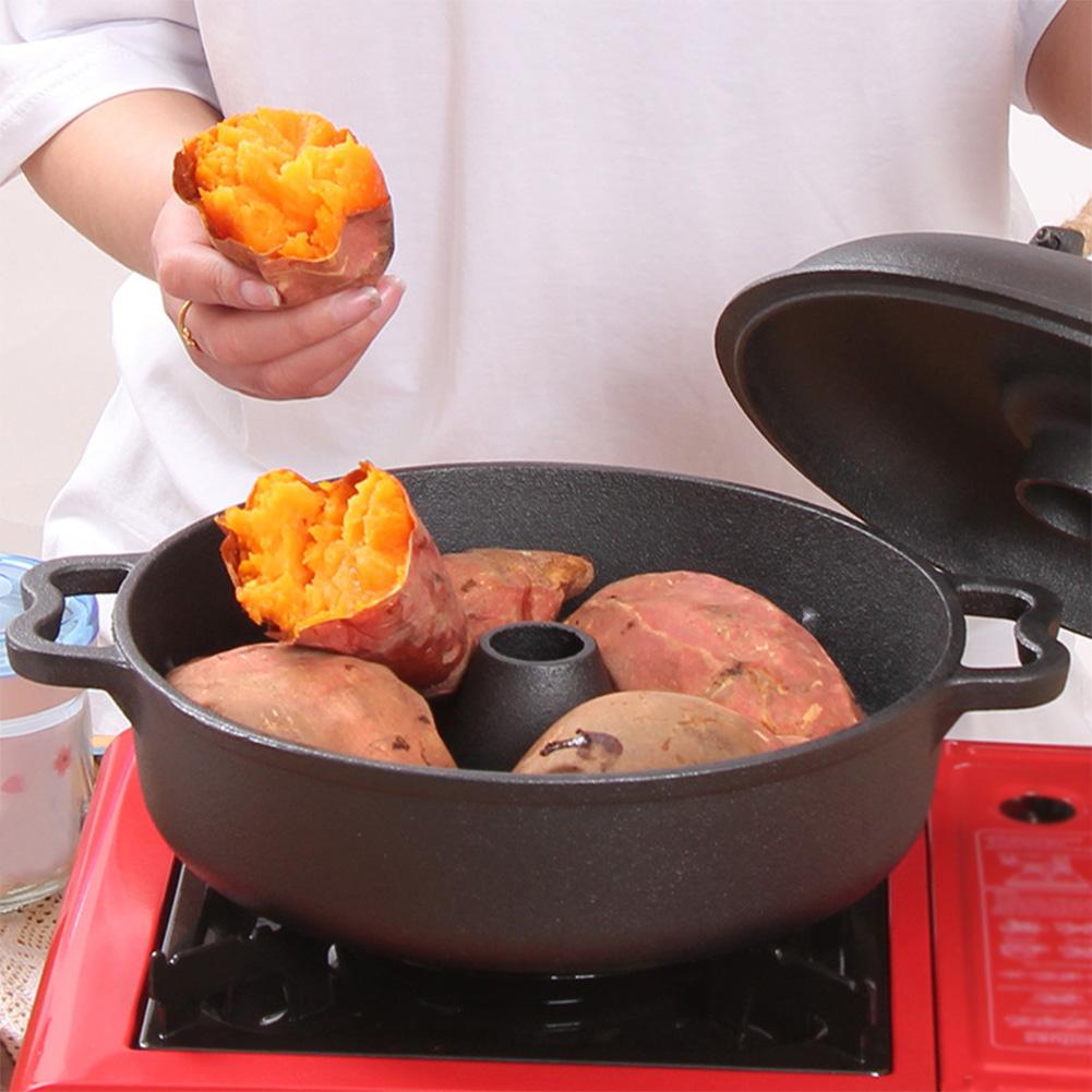 Cast Iron Roasted Sweet Potato Pan with Lid Garlic Roaster Garlic Baker Baking Pan for Picnic Camping Patio