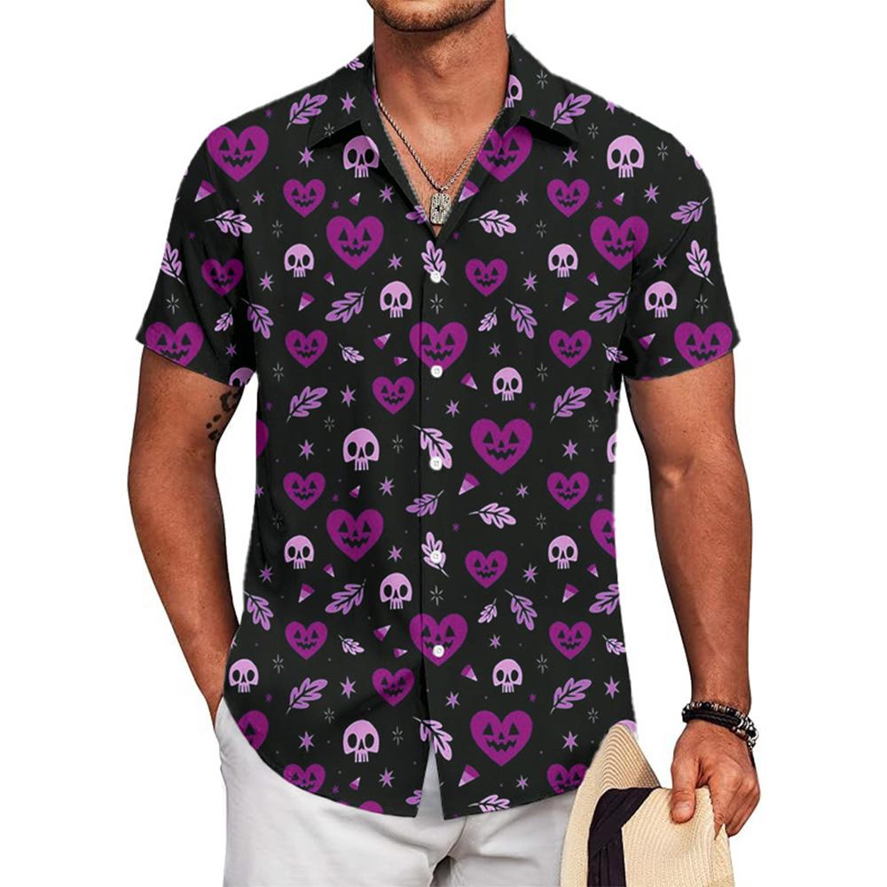 Vintage Skelett mit Rose Button-Down-Hemd Lässig Kurzarm Unisex Streetwear SCHÄDEL Grafik 3D-Druck Hemden