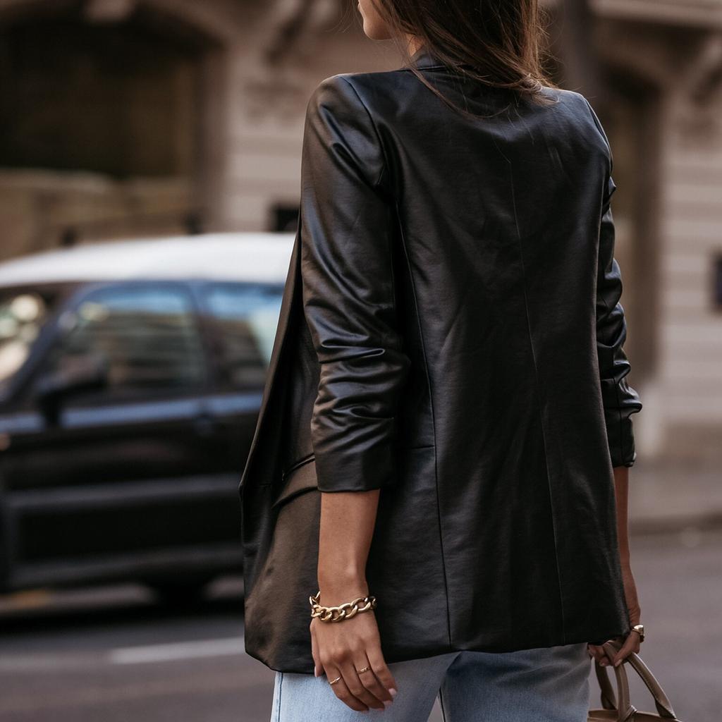 Women's  And Winter Jacket Button Cardigan Biker Suit Leather Jacket