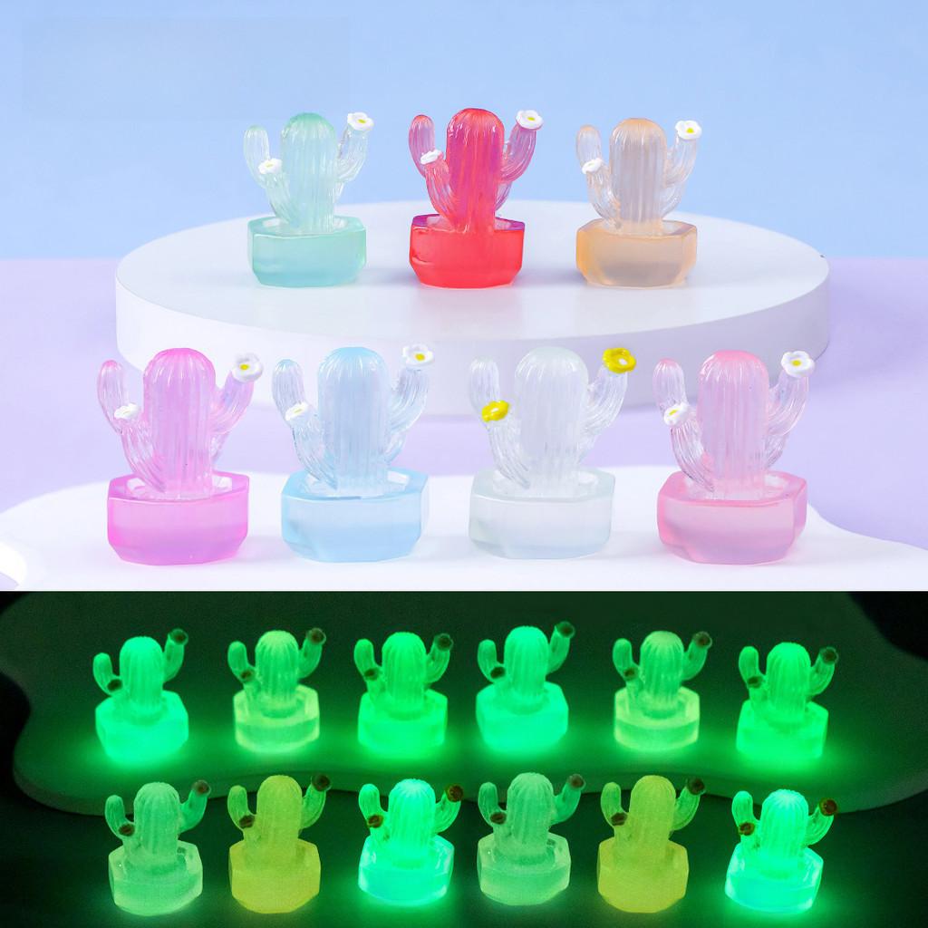 Adorable Glowing Cactus Resin Miniature Desk Car Decoration In 7 Colors
