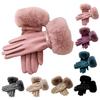 Women Thermal Gloves Warm Winter Gloves with Furry Cuffs Windproof Driving Cycling Skiing Touchscreen Gloves for