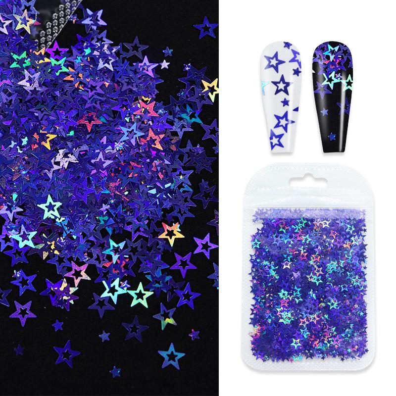 2g/ Bag Hologram Mixed Holloway Pentacle Nail Glitter Flash PET Flake Shaped Glitter for DIY Gel Nail Decoration Accessories