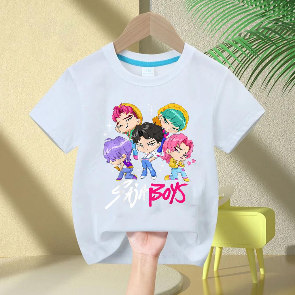 2025 New KPop Demon Hunter Saja Cartoon Boy Round Neck Printed Fashion Casual Kids T-Shirt