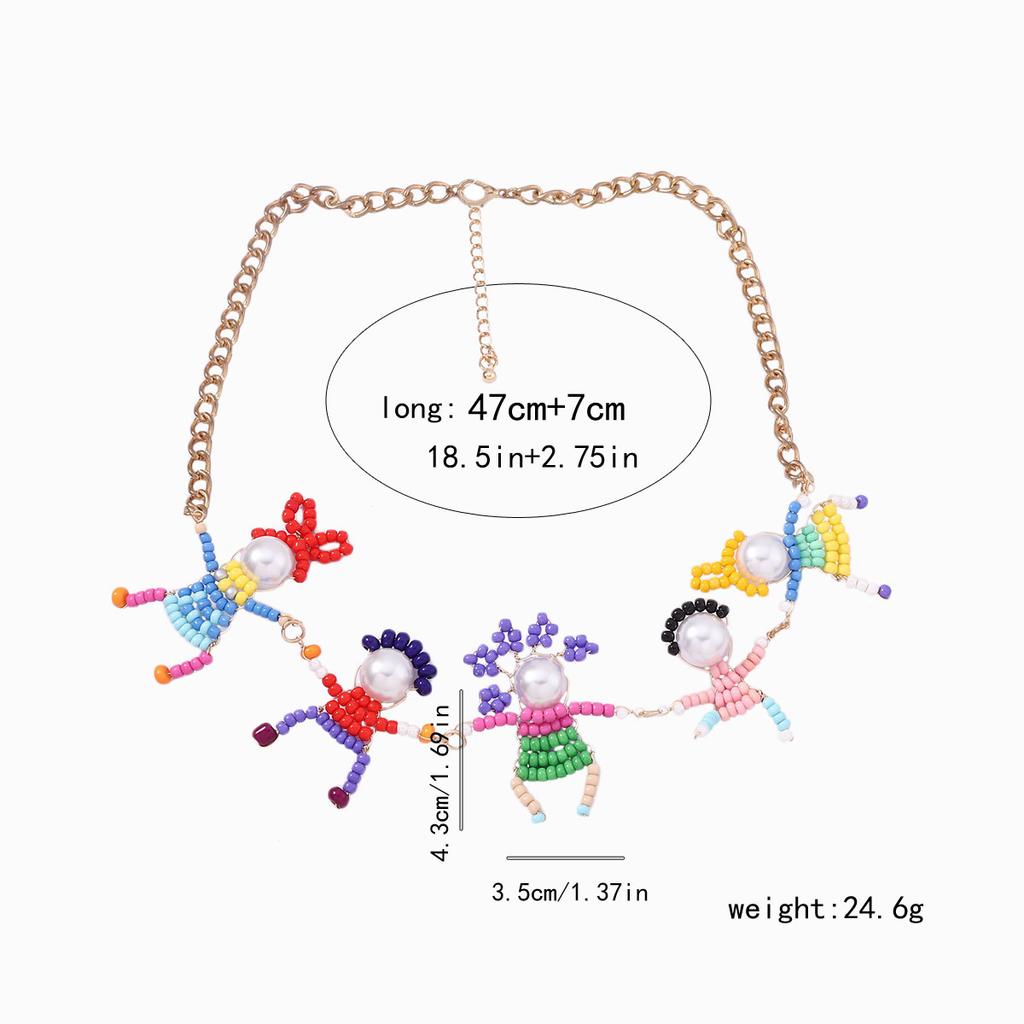 Japanese and Korean creative cartoon handmade rice beads fun three-dimensional villain collarbone chain casual cute fashion style
