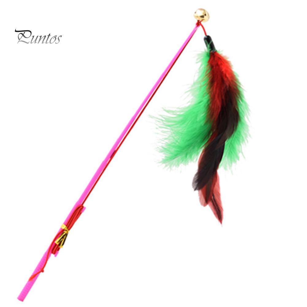Puntos Pet Cat Puppy Teaser Bell Feather Retractable Stick Rod Funny Interactive Toy