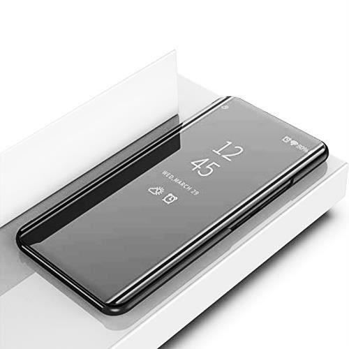 Coque Etui Flip - MISSTARS® - Xiaomi Redmi Note 9s - 9 Pro - 9 Pro Max - Effet Miroir - Noir
