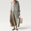 Fashion Vacation Style V-Neck Long Sleeve Printed Loose Beach Dress Women's Stylish Color Block Design Long Dress