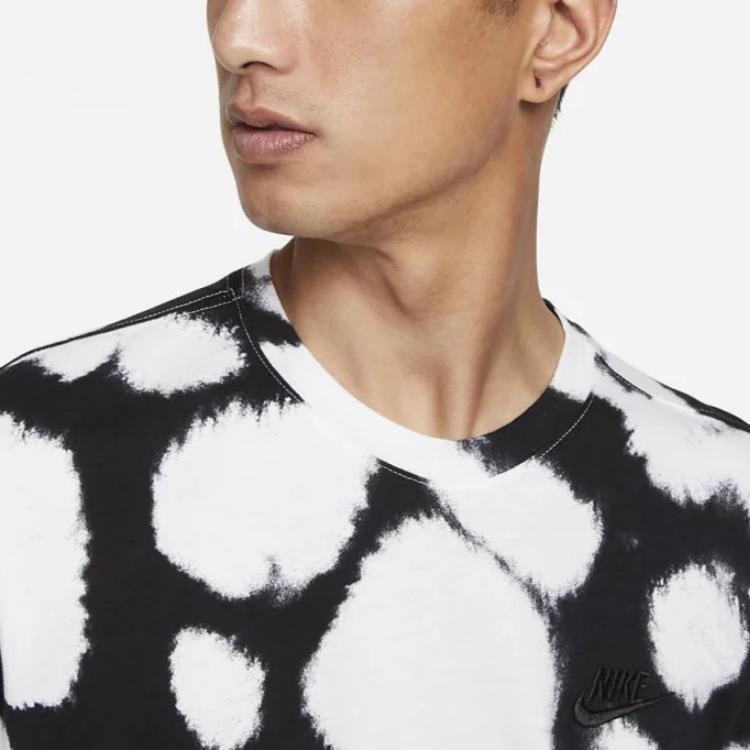Nike T-Shirts Men's Black White Crew Neck Moderate Straight Fit DM6433-100