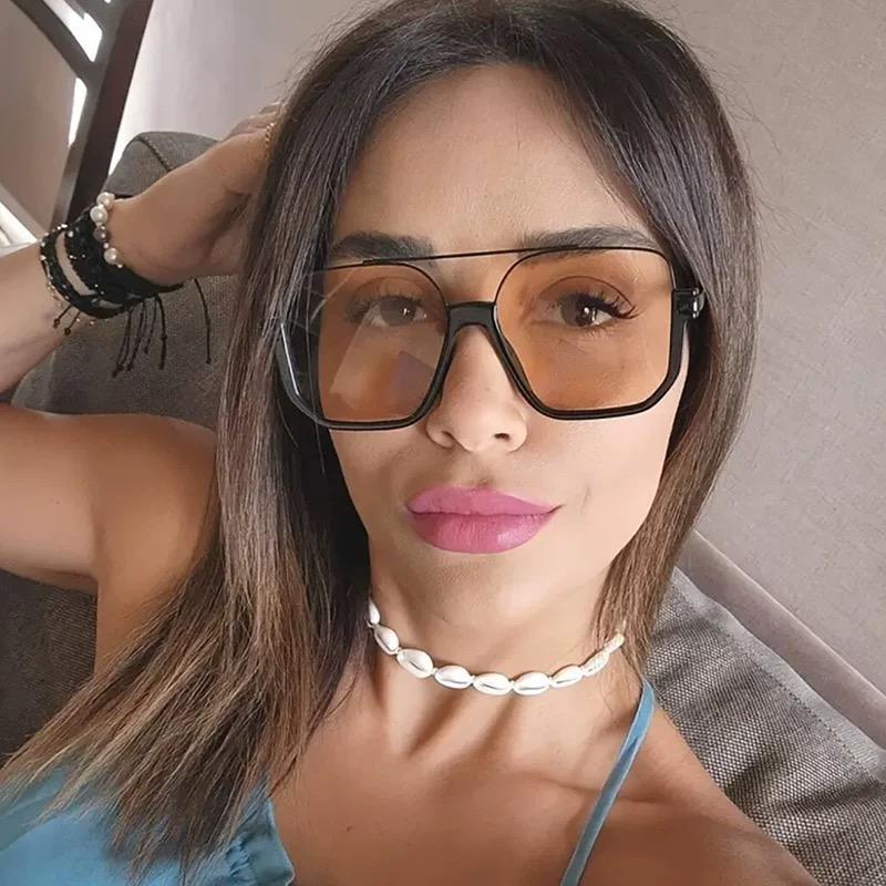 Retro Double Beam Large Frame Metal Sunglasses For Women Men fashion Square Brown Driving Glasses Outdoor Shades UV Resistance