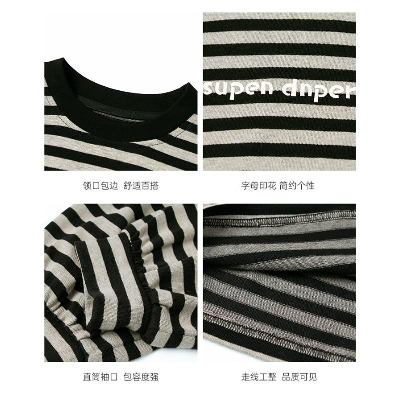 Boys Kids Crew Neck Long Sleeve Striped Casual T Shirt Spring Autumn Top