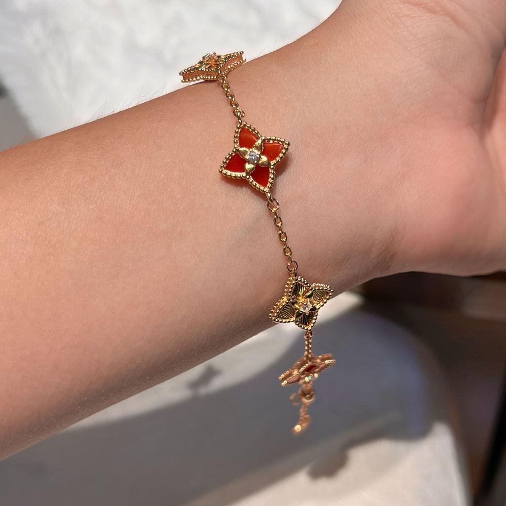 Purple Chalcedony Laser Four-leaf Clover Five-flower Bracelet Retro Palace Style Sweetelegantnew Arrival Women's Bracelet