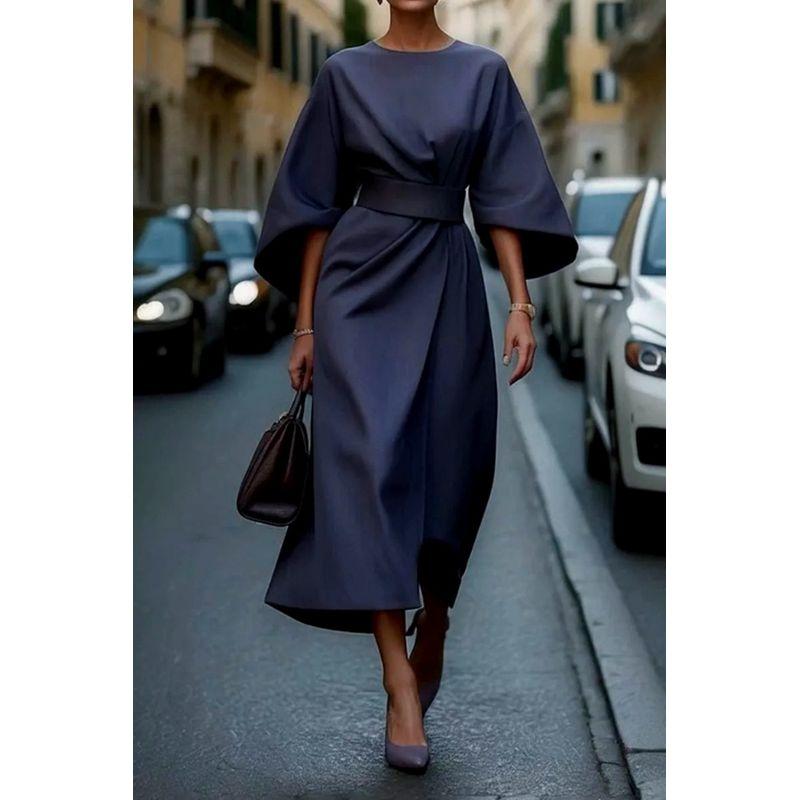 2025 Women clothes European and American Fashion Temperament Solid Waist Hugging Dress Casual Batwing Sleeve DRESS Women