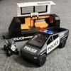 1/32 Tesla Police Cybertruck Trailer Off Road Pickup Truck Diecast Model Car Alloy Children's Toy RV Sound & Light Music Birthday Gift
