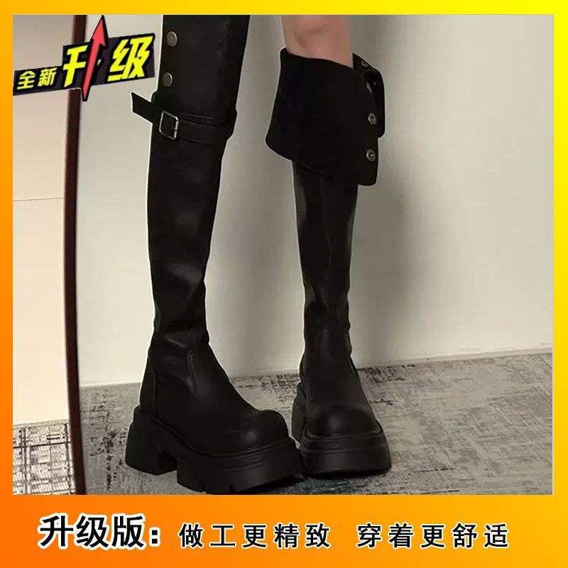 

Складные бархатные сапоги женские маленькие рыцарские высокие сапоги 2025 осень и зима новая толстая подошва инс двойного ношения сапоги до колена 40