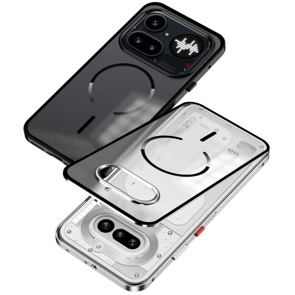 Coque Pour Nothing Phone 4A Pro Phone 4A Alliage d'Aluminium Cadre Métallique Pare-chocs Acrylique Givré Cover de Recharge Sans Fil Magsafe