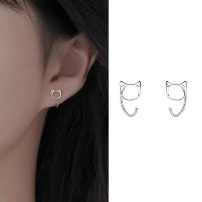 Modische, schlichte, hohle, süße Katzen-Ohrstecker für Frauen und Mädchen, silberfarben, hypoallergene Ohrringe, Teenager-Schmuck