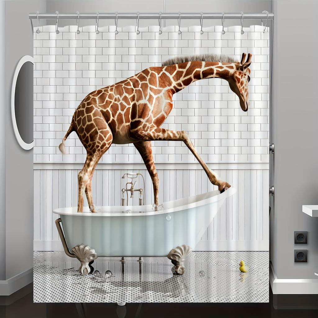Giraffe Badewanne Digitaldruck Duschvorhang, Kostenloser Haken Enthalten, Maschinenwaschbar, Wendbares Polyester, Ganzjahres Badezimmerdekoration