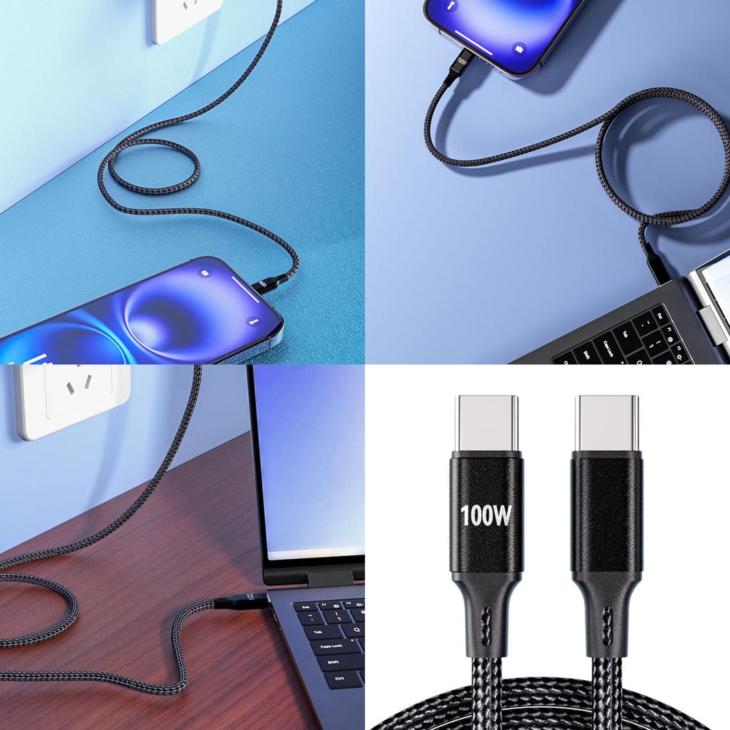 PD100W Charging USB C Cable Type C To Type C 1M Fast Charging Wire Nylon Braided For Mobile Devices