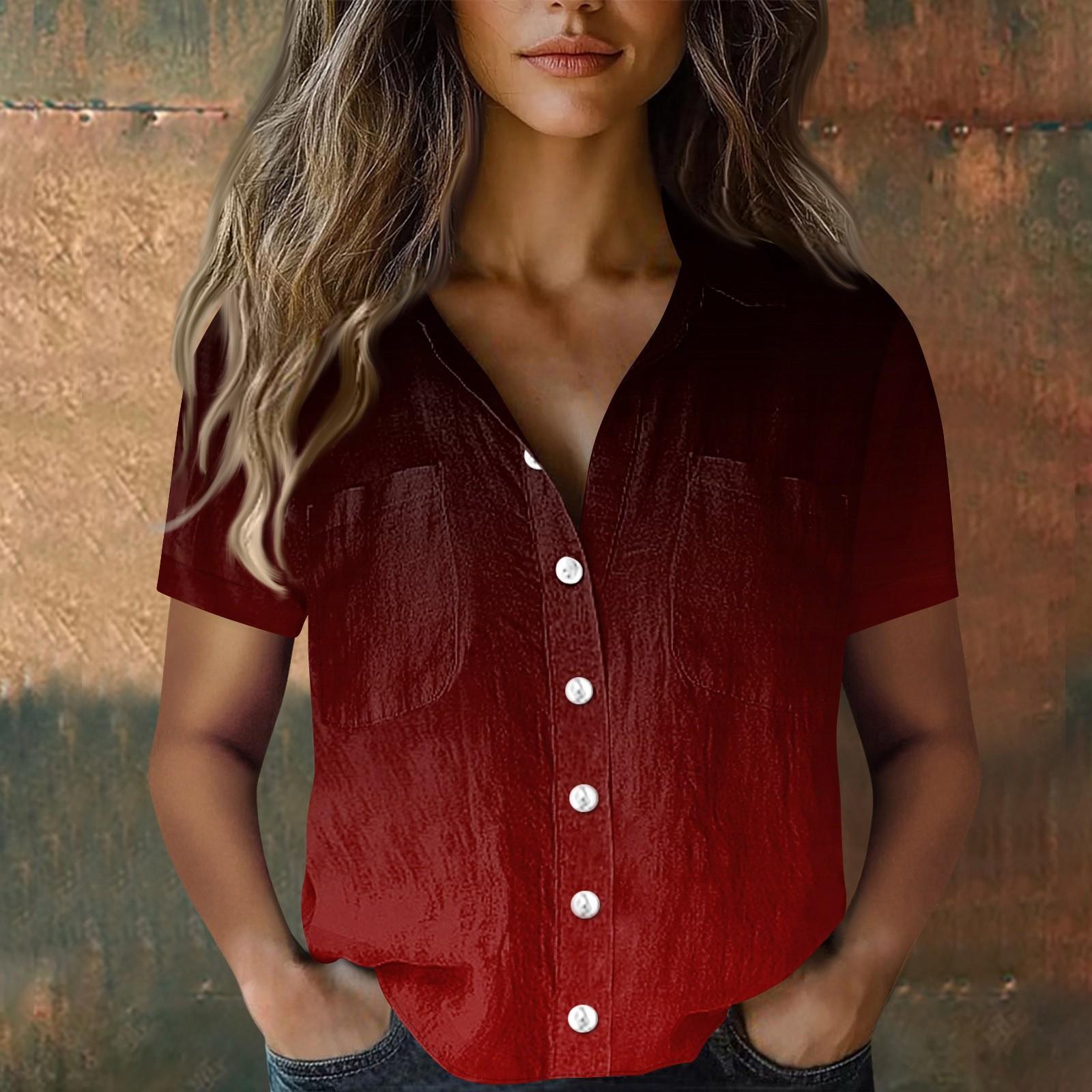 

Жіночі бавовняні лляні топи з короткими рукавами, вільні бохо футболки, вінтажні блузки XL винний