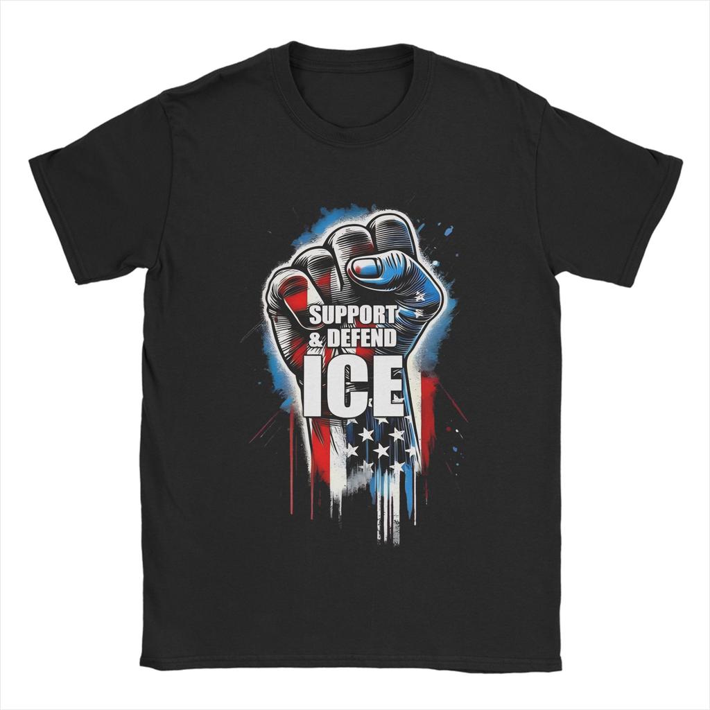 Mens TShirt Support And Defend ICE Amazing Cotton Tee Shirt Short Sleeve T Shirts Crew Neck Clothes Graphic