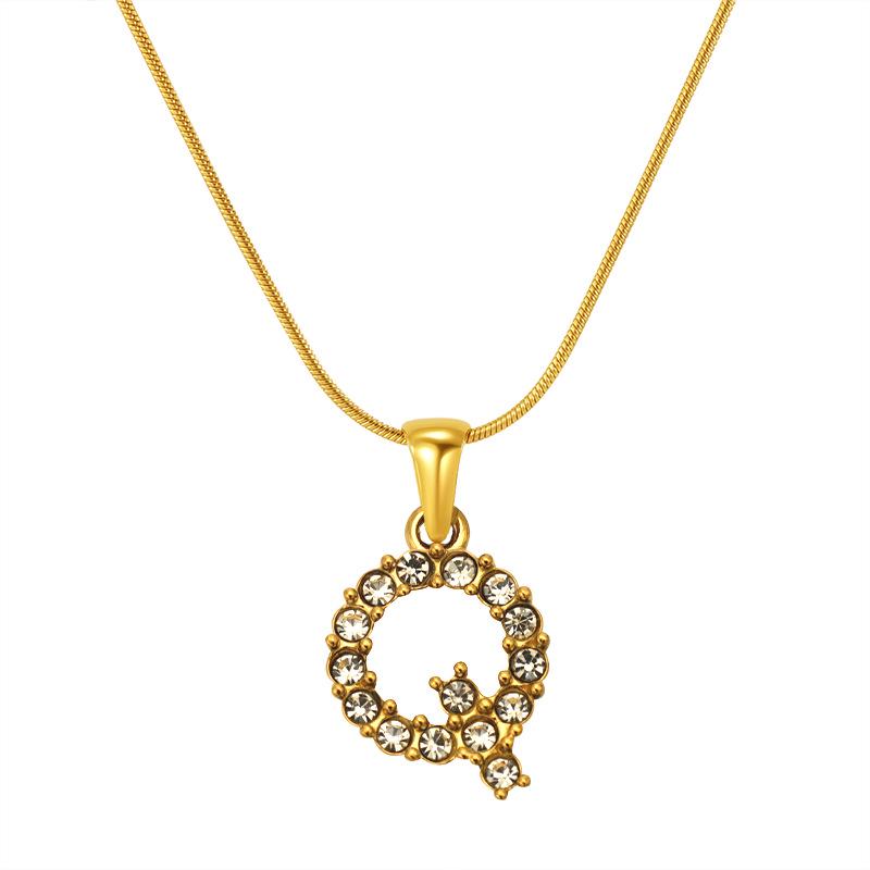 European & American Stainless Steel Diamond Alphabet Pendant Clavicle Chain Necklace for Women