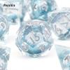 7 Pcs Transparent Blue Resin Flowing Sand White Number Sharp Edge Dice Polyhedral Dice Suitable For Dice PropBoard Game